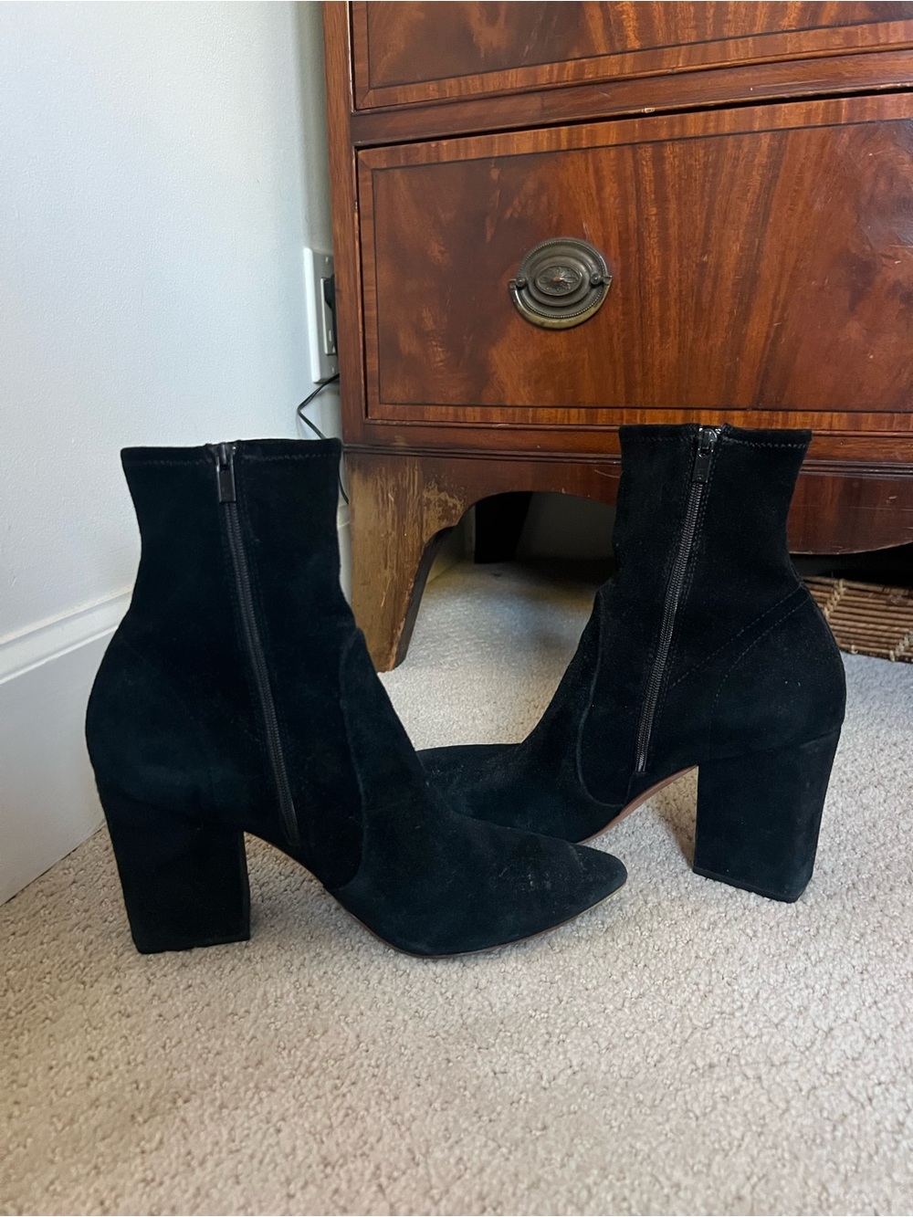 Suede Loeffler Randall Pointed-Toe Heeled Ankle Boots - Picture 4 of 5